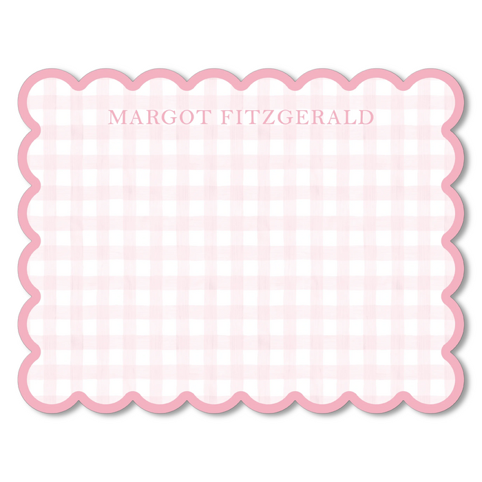 Pink Gingham with Border Scallop Cut-Out Stationery