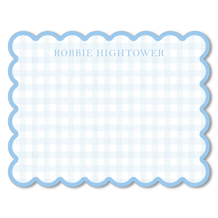 Blue Gingham with Border Scallop Cut-Out Stationery