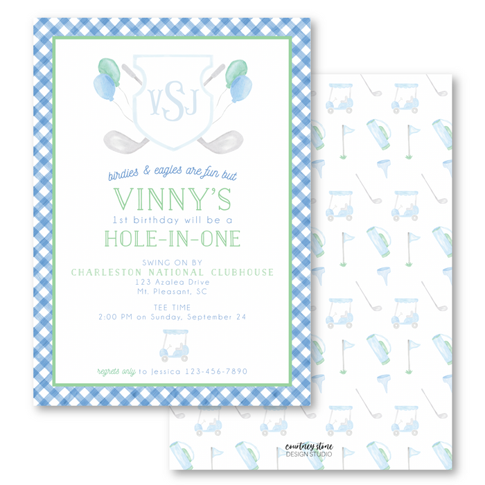 Golf Balloon Crest Birthday Invitations