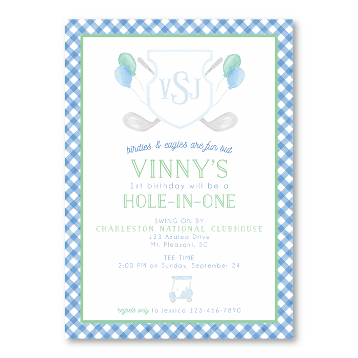 Golf Balloon Crest Birthday Invitations