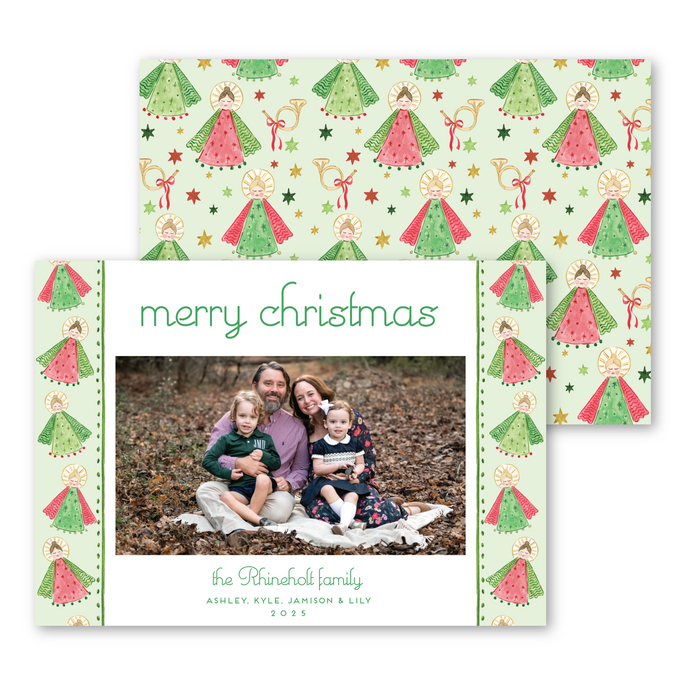 Green Angel Horizontal Holiday Card