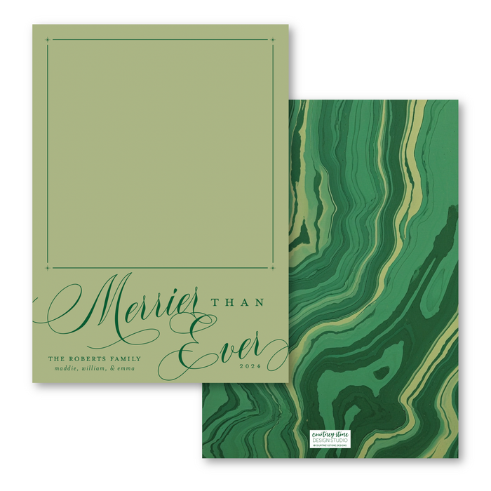 Merrier Than Ever Marble Photo Mount Holiday Card - Green