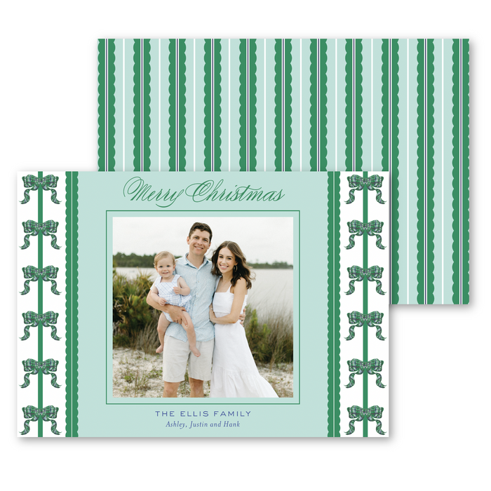 'Green Tartan Bow' Holiday Card - Horizontal