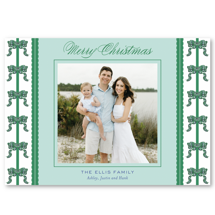 'Green Tartan Bow' Holiday Card - Horizontal