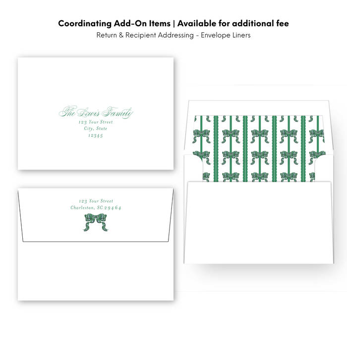 'Green Tartan Bow' Holiday Card - Horizontal