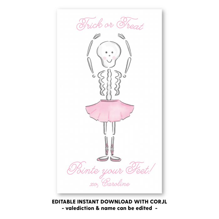 Skeleton Ballerina - Pink - Halloween Tag - Self-Edit, Print at Home