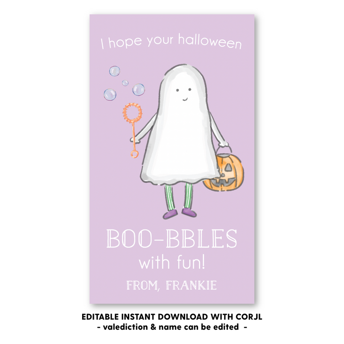 Ghost Bubbles - Halloween Tag - Self-Edit, Print at Home