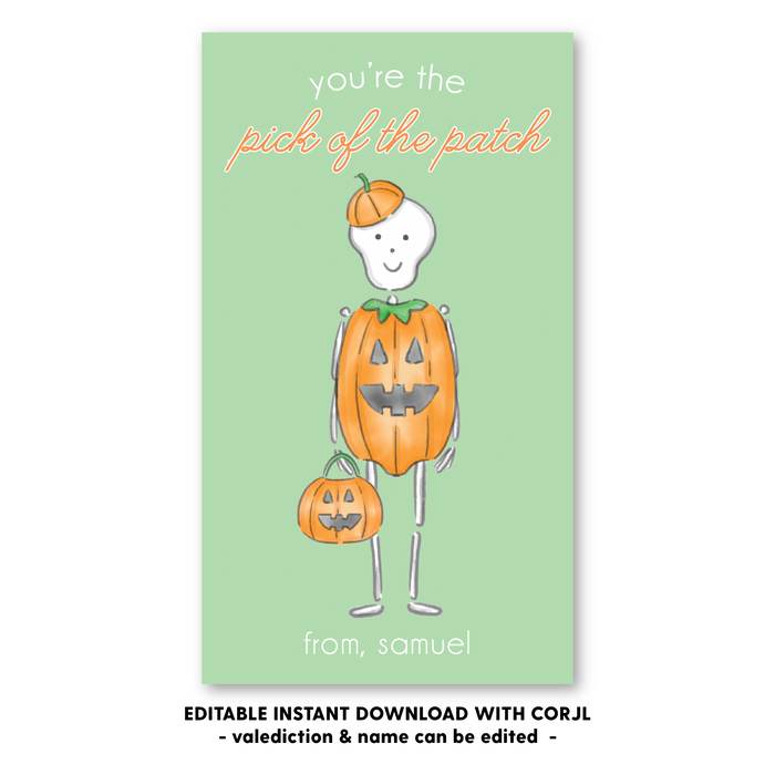 Pumpkin Skeleton Halloween Tag - Self-Edit, Print at Home