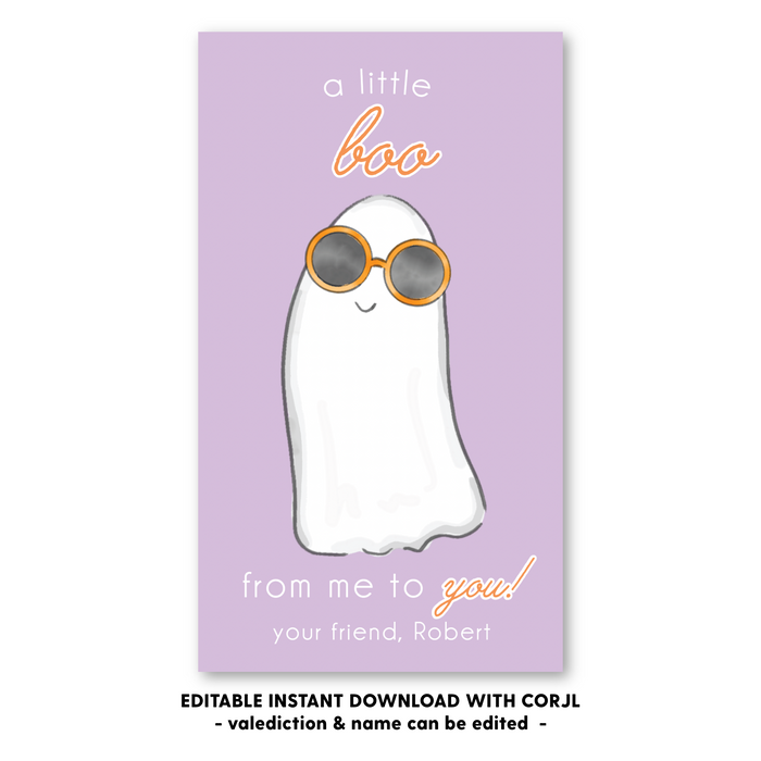 Sunglasses Ghost - Purple - Halloween Tag - Self-Edit, Print at Home