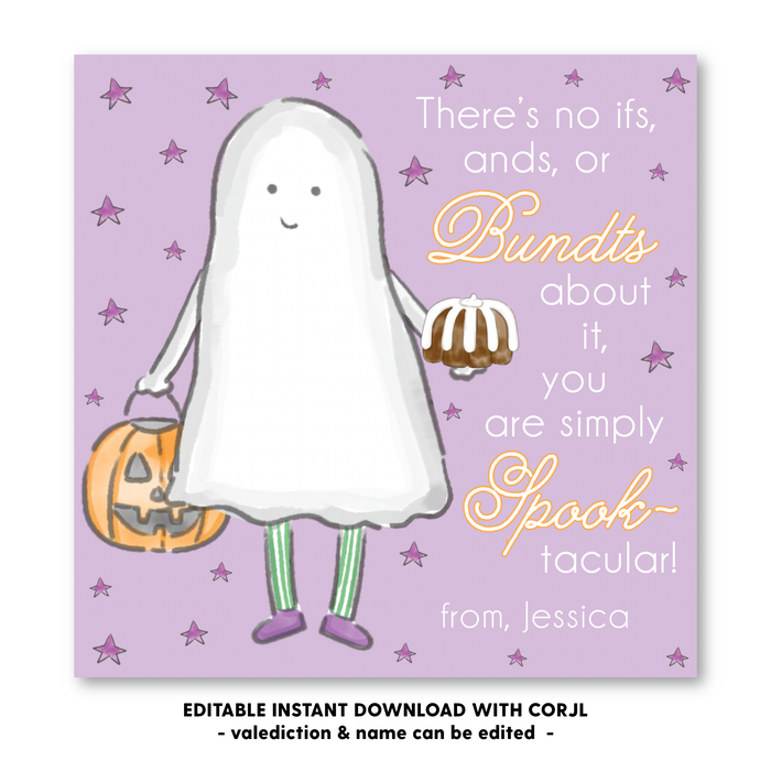 Ghost Bundt Cake Halloween Tag - Self-Edit, Print at Home