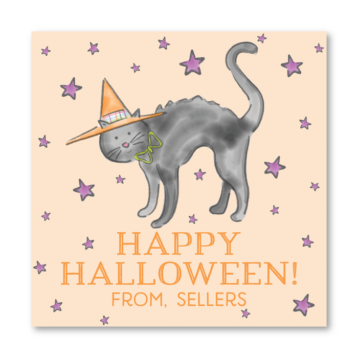 Black Cat Witch Hat Halloween Tags