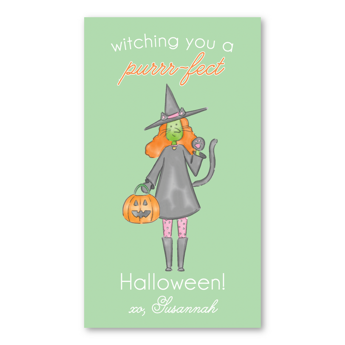 Witch Kitten Halloween Tags