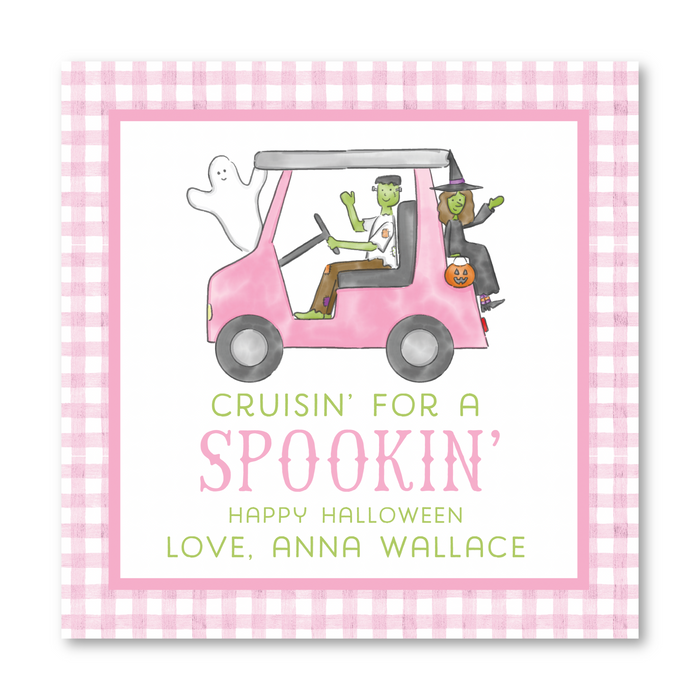 Golf Cart Monsters Halloween Tags - Pink