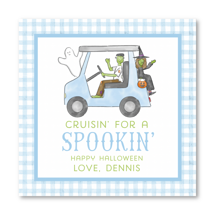 Golf Cart Monsters Halloween Tags - Blue