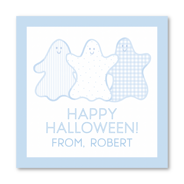 Gingham Ghosts Halloween Tags - Blue