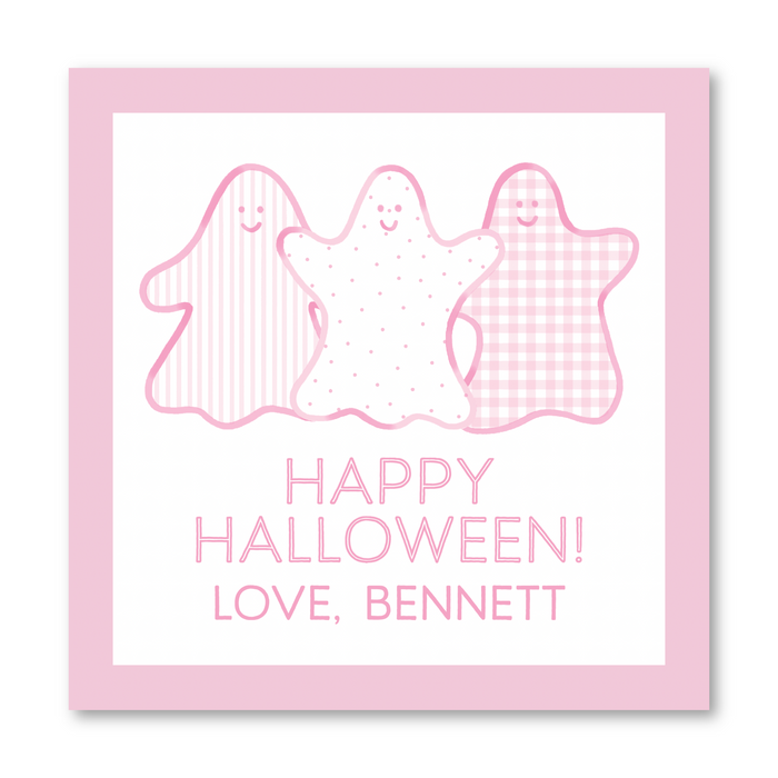 Gingham Ghosts Halloween Tags - Pink
