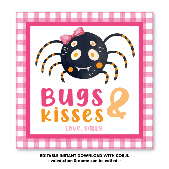 Pink Bugs & Kisses Halloween Tag - Self-Edit, Print at Home