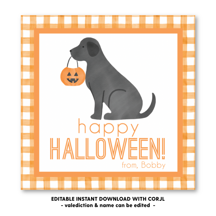 Pumpkin Dog Halloween Tag - Self-Edit, Print at Home