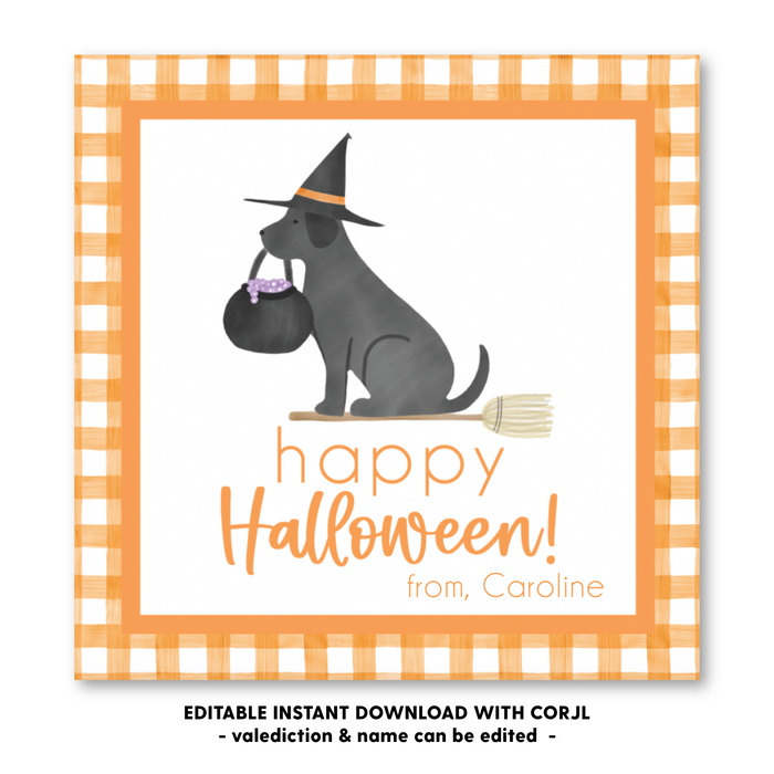 Witch Dog Halloween Tag - Self-Edit, Print at Home
