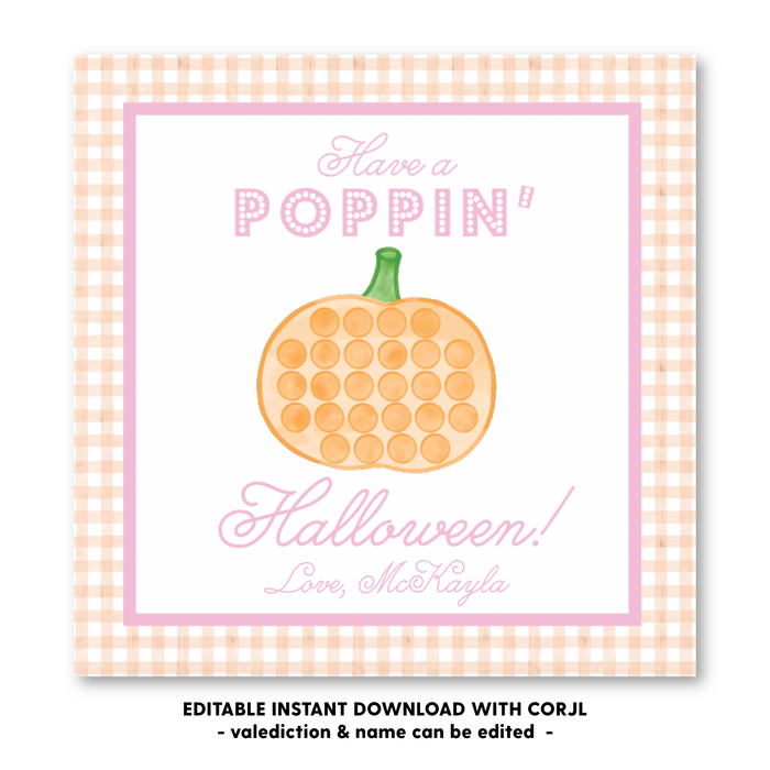 Poppin' Pumpkin Pink Halloween Tag - Self-Edit, Print at Home