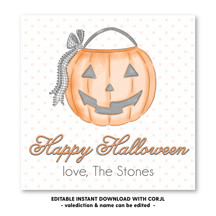 Pumpkin Bucket - Orange - Halloween Tag - Self-Edit, Print at Home