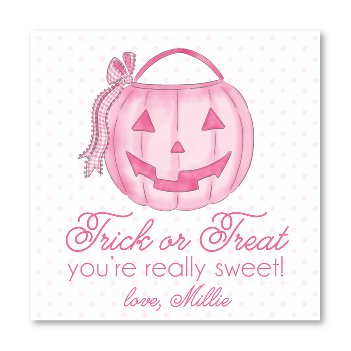 Pumpkin Bucket - Pink - Halloween Tags