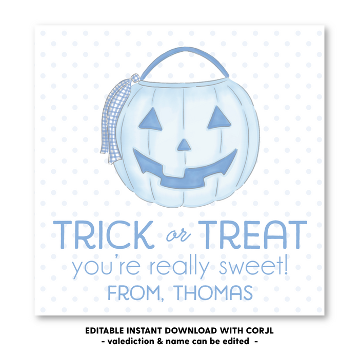 Pumpkin Bucket - Blue - Halloween Tag - Self-Edit, Print at Home