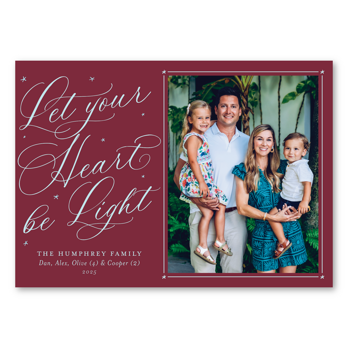 Let Your Heart Be Light Script Horizontal Holiday Card