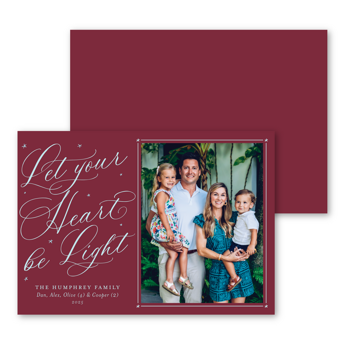 Let Your Heart Be Light Script Horizontal Holiday Card