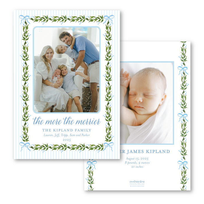 Holly Berry - Blue - Birth Announcement Holiday Card