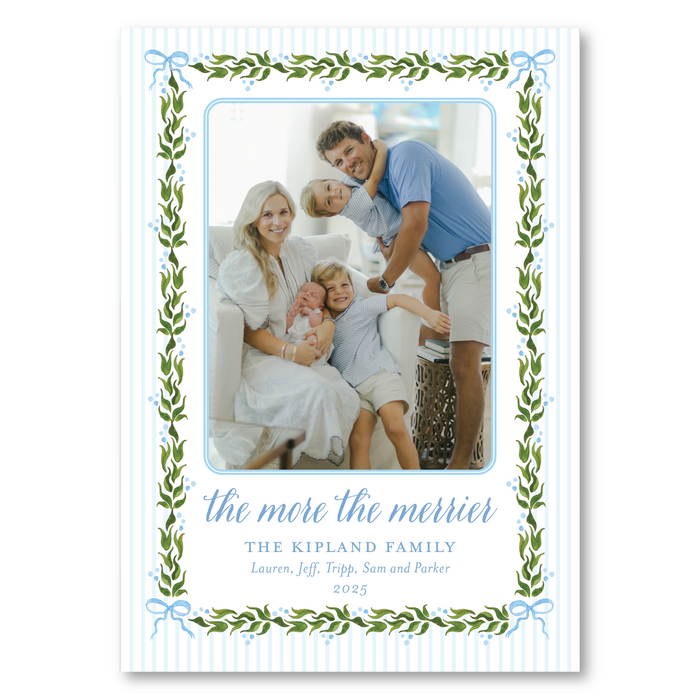 Holly Berry - Blue - Birth Announcement Holiday Card