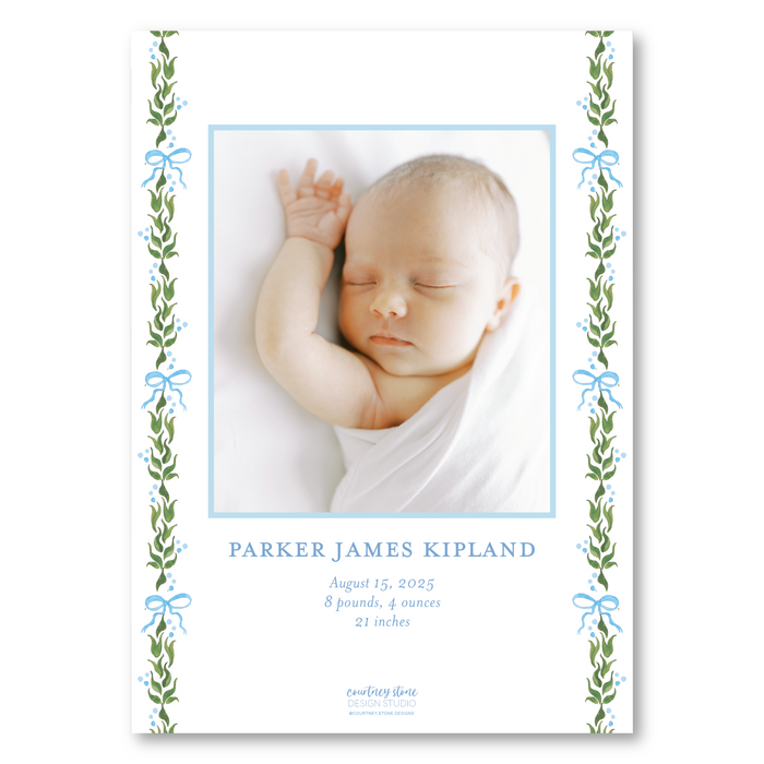 Holly Berry - Blue - Birth Announcement Holiday Card