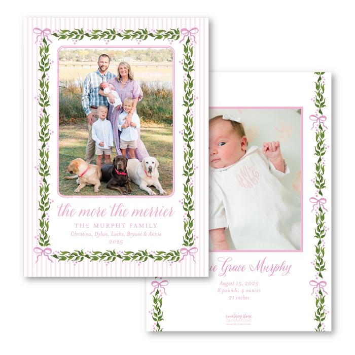 Holly Berry - Pink - Birth Announcement Holiday Card
