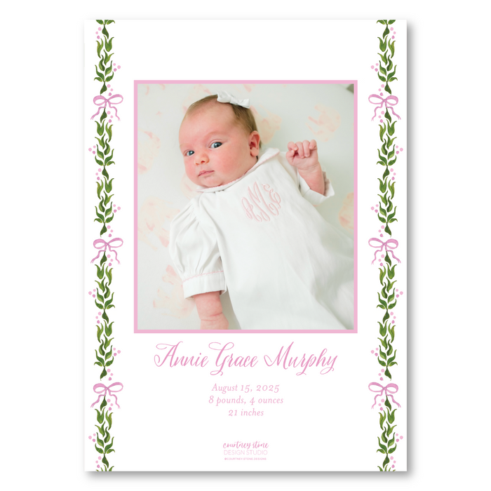 Holly Berry - Pink - Birth Announcement Holiday Card