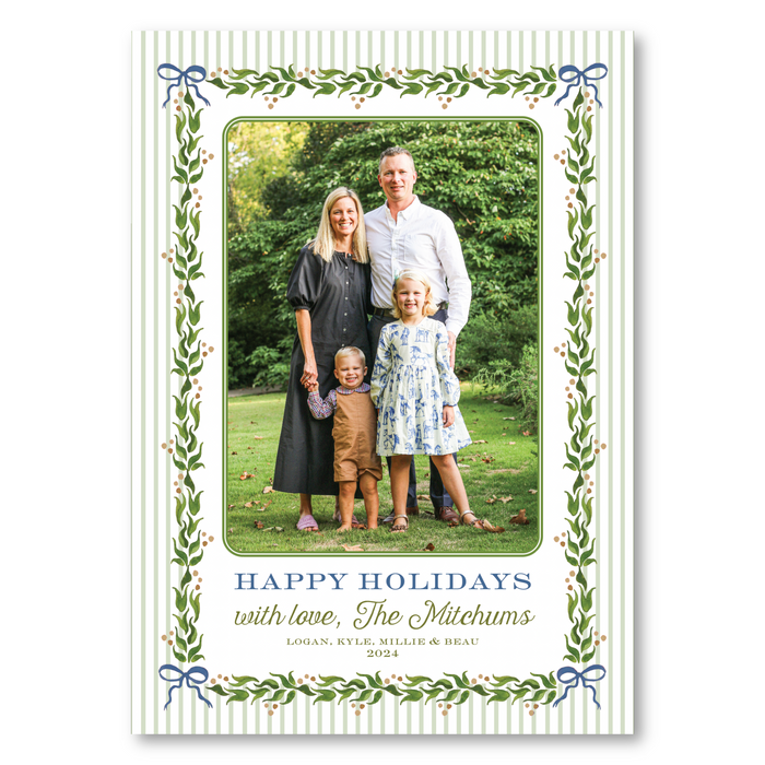 'Holly Bow Garland' Holiday Card - Blue