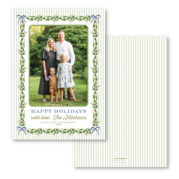 'Holly Bow Garland' Holiday Card - Blue