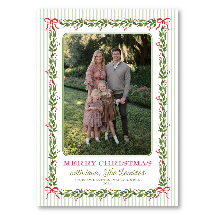 'Holly Bow Garland' Holiday Card - Red