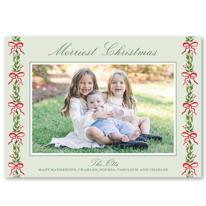 'Holly Bow Garland' Holiday Card | Horizontal - Red