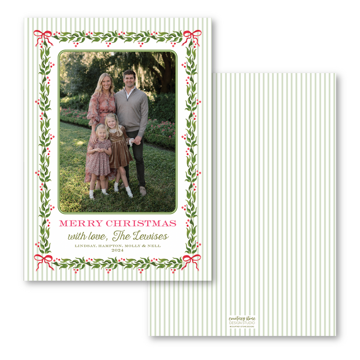 'Holly Bow Garland' Holiday Card - Red