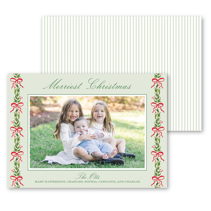 'Holly Bow Garland' Holiday Card | Horizontal - Red