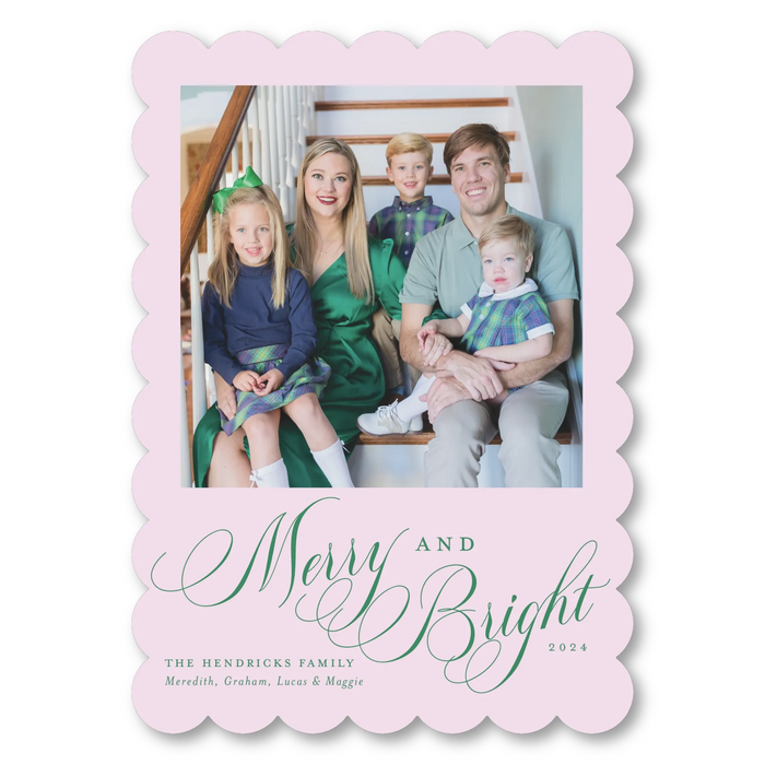 Merry & Bright Lavender Marble Photo Mount Scallop Die-Cut Holiday Card