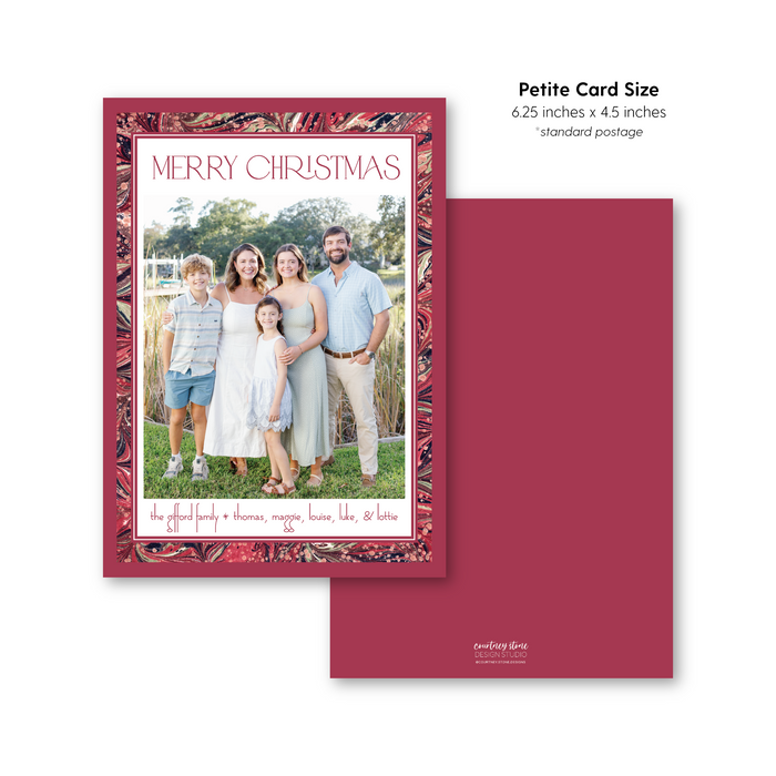 Cranberry Marble Border Holiday Card - Petite