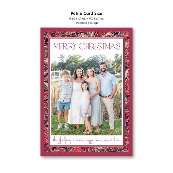 Cranberry Marble Border Holiday Card - Petite