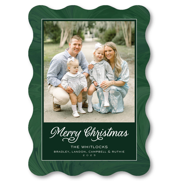 Green Marble Wavy Die-Cut Holiday Card