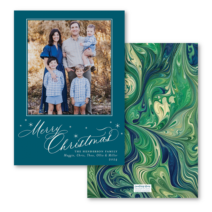 Christmas Marble Photo Mount Holiday Card - Teal