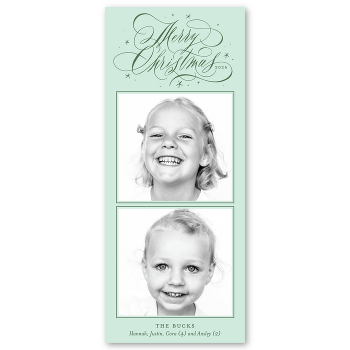 Merry Christmas Calligraphy 2-Photo Skinny Holiday Card