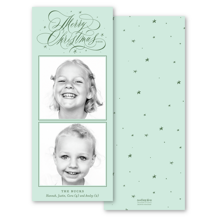 Merry Christmas Calligraphy 2-Photo Skinny Holiday Card