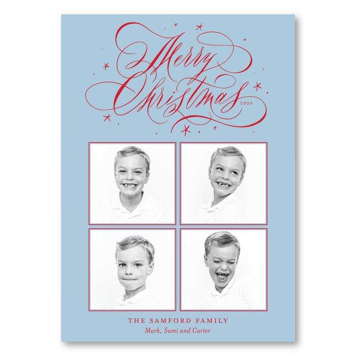 Merry Christmas Calligraphy 4-Photo Holiday Card