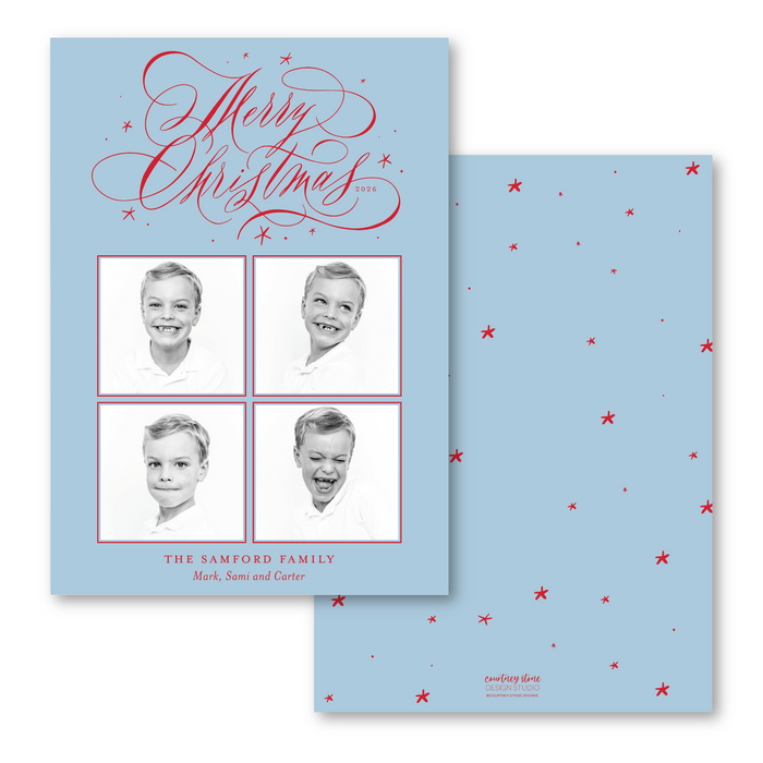Merry Christmas Calligraphy 4-Photo Holiday Card