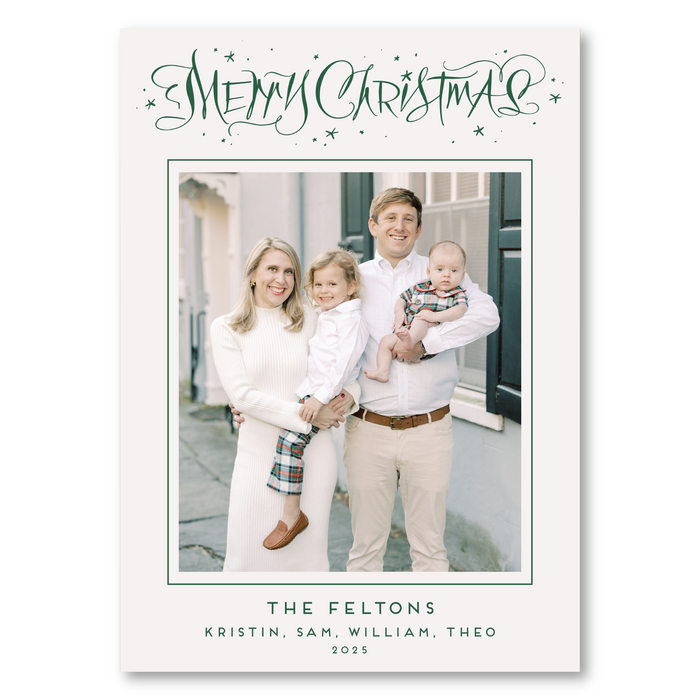 Merry Christmas Stars Calligraphy Holiday Card